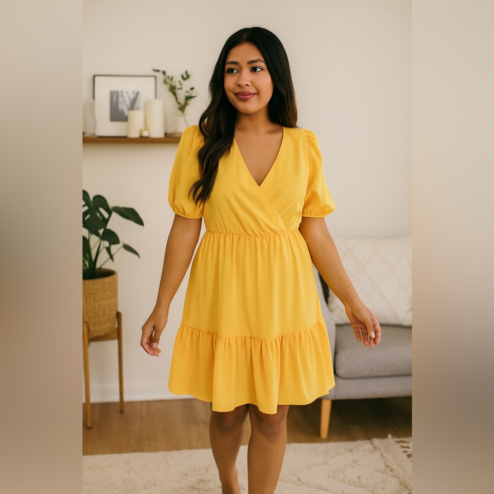 Eliza J || Crossover Marigold Ruffle Dress
